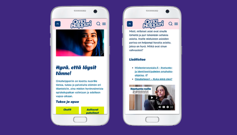 Kaksi näyttökuvaa omahelpperi-verkkopalvelusta, etusivu ja tietosisältö