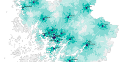 Karttakuva Varsinais-Suomen alueesta. Karttaan on merkitty risteillä Turun keskusta, Mäntymäki, Kaarina, Raisio, Loimaa, Salo ja Uusikaupunki sekä palloilla Varissuo, Kirkkotie, Runosmäki, Naantali, Rusko, Mynämäki, Laitila, Lieto, Riihikoski, Paimio, Salon läntinen terveysasema, Somero, Parainen ja Kemiönsaari.