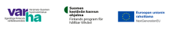 Kolme logoa: Varha Varsinais-Suomen hyvinvointialue, Kestävän kasvun ohjelma ja  Euroopan Unionin rahoittama.